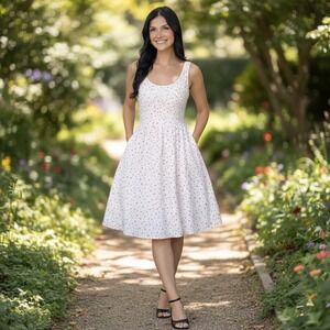 Cato Womens Orange Polka Dot Cotton Dress Lace Back Pintuck Pockets Size 12